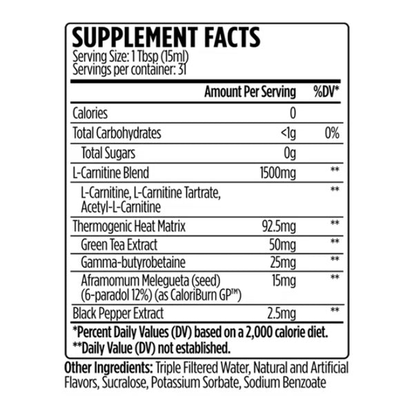 VMI L-Carnitine 1500 HEAT Supplement Facts or Nutrition Facts