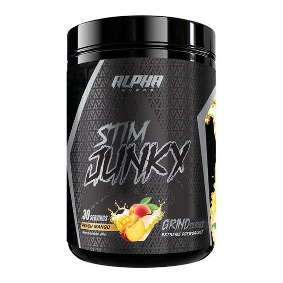 alpha supps stim junky pre workout peach mango