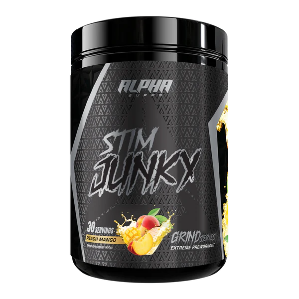 alpha supps stim junky pre workout peach mango