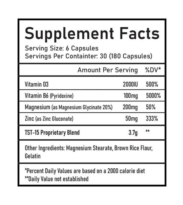 TST 15 Testosterone Booster Supplement Facts