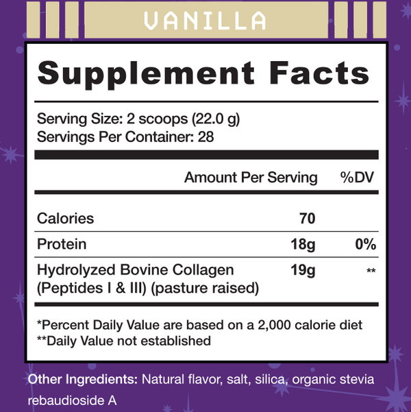 Astroflav Collagen 28 Serving Vanilla Supplement or Nutrition Facts